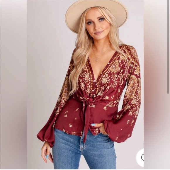 Free People Run Free Tunic Top Burgundy - Picture 2 of 3